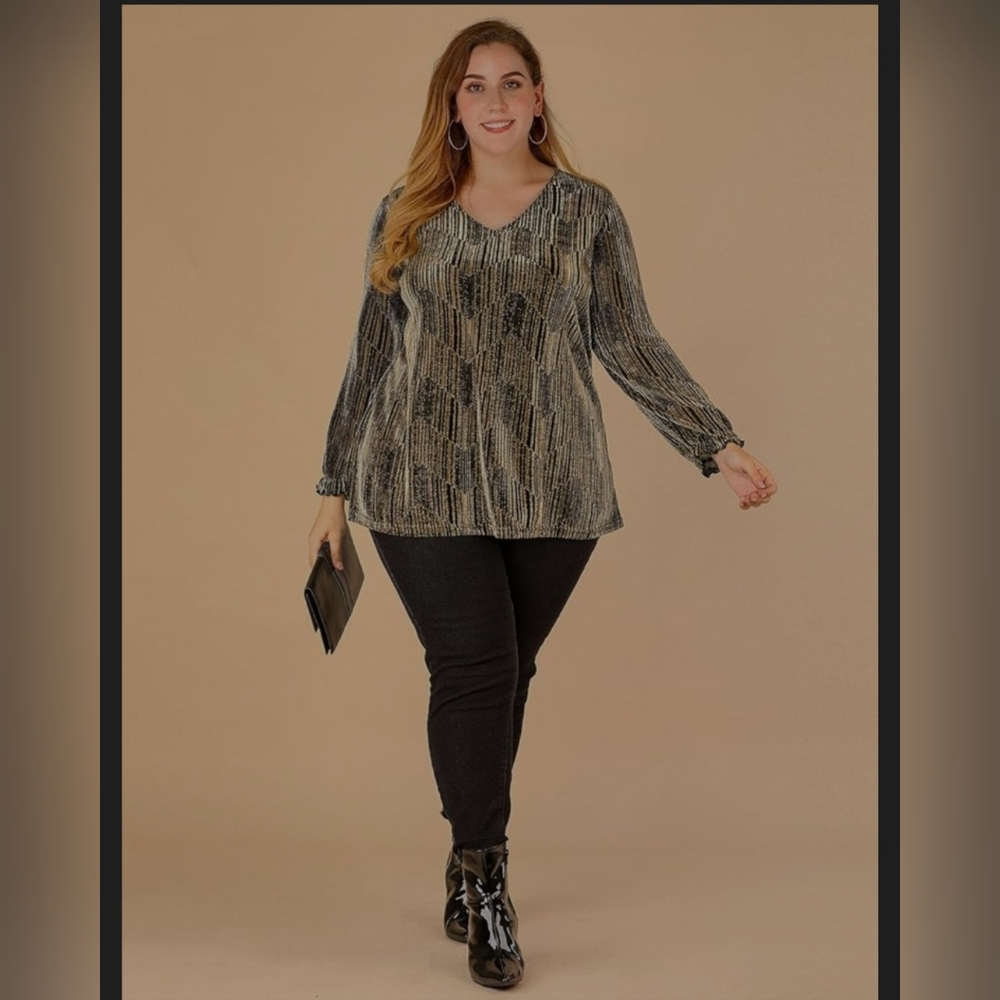 Agnes Orinda | Women's Plus Size Metallic Top | Size 3X